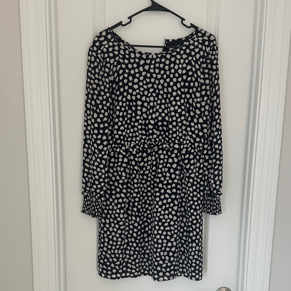 J. Crew Navy and White Patterned Long Sleeve Dress